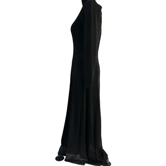 Black Vintage Long Sleeve Lace Dress S Maxi - Picture 4 of 5